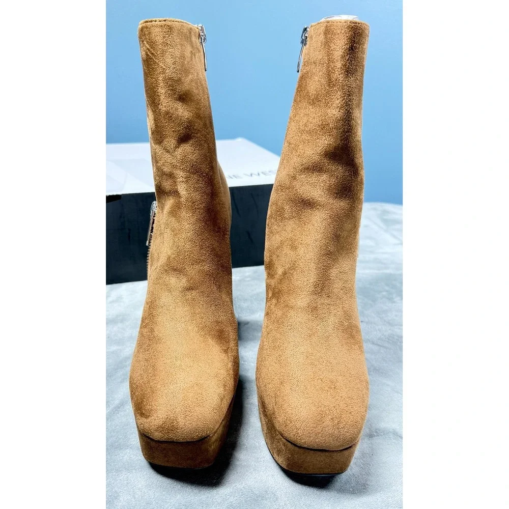 Nine West Kerri2 Boots Womens 9.5 Brown Suede Platform Heel Ankle